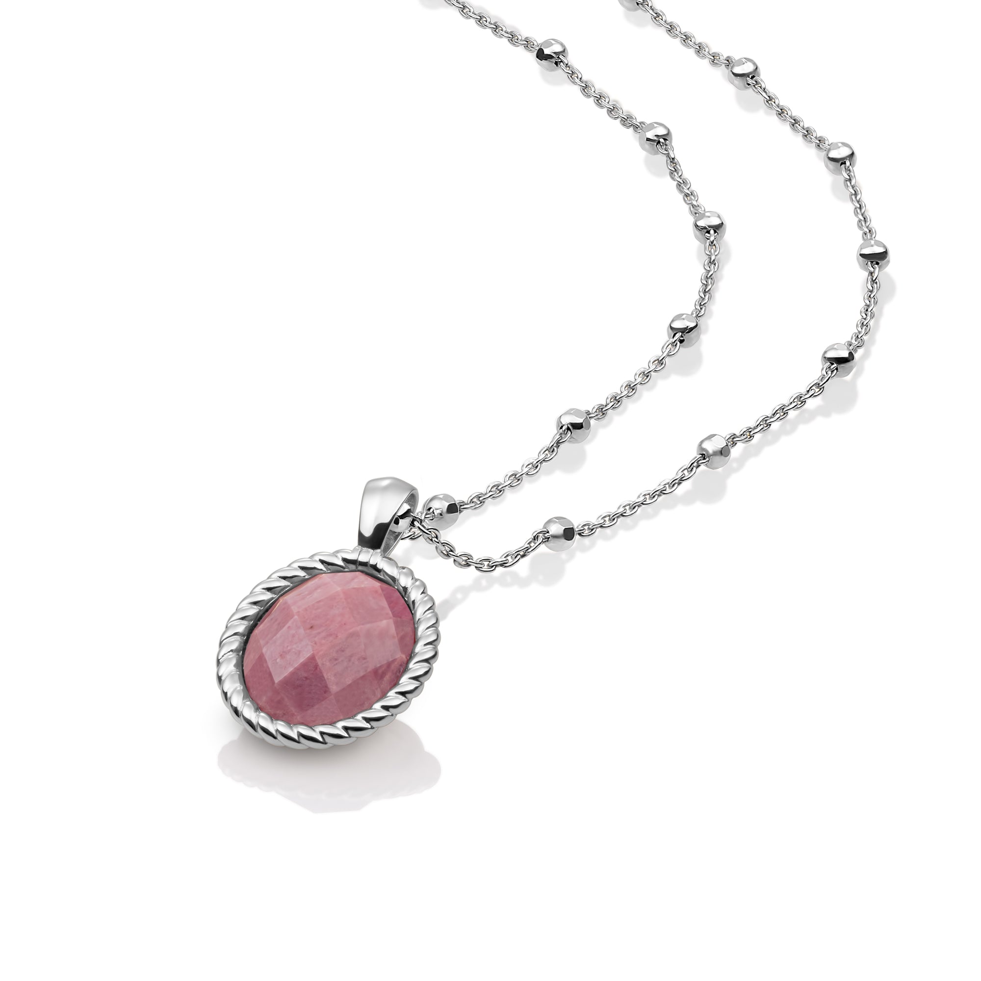 Pink Rhodonite Twist Amulet Ketting Set | Zilver