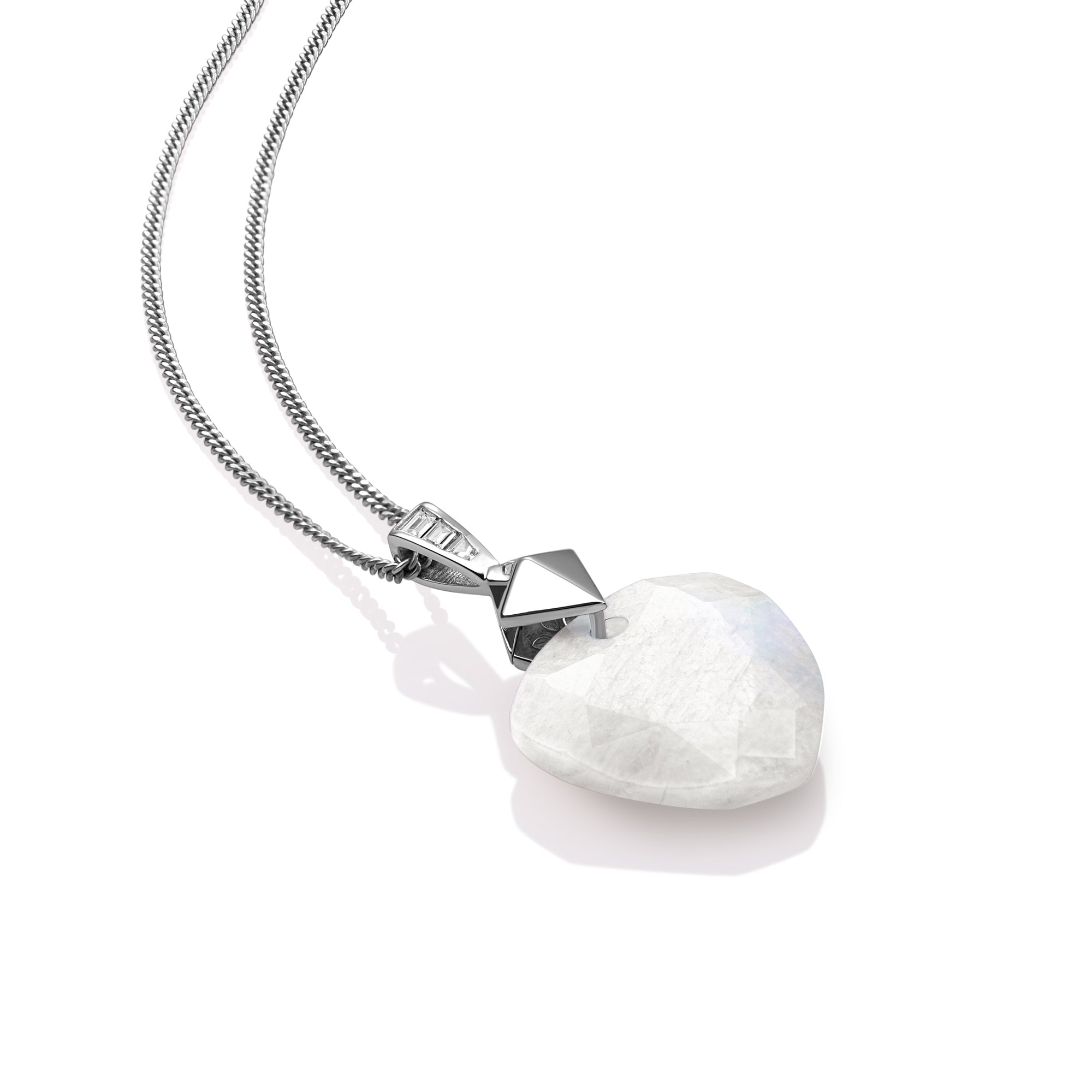 Moonstone Trillion Cut Pyramid Edge Ketting Set | Zilver