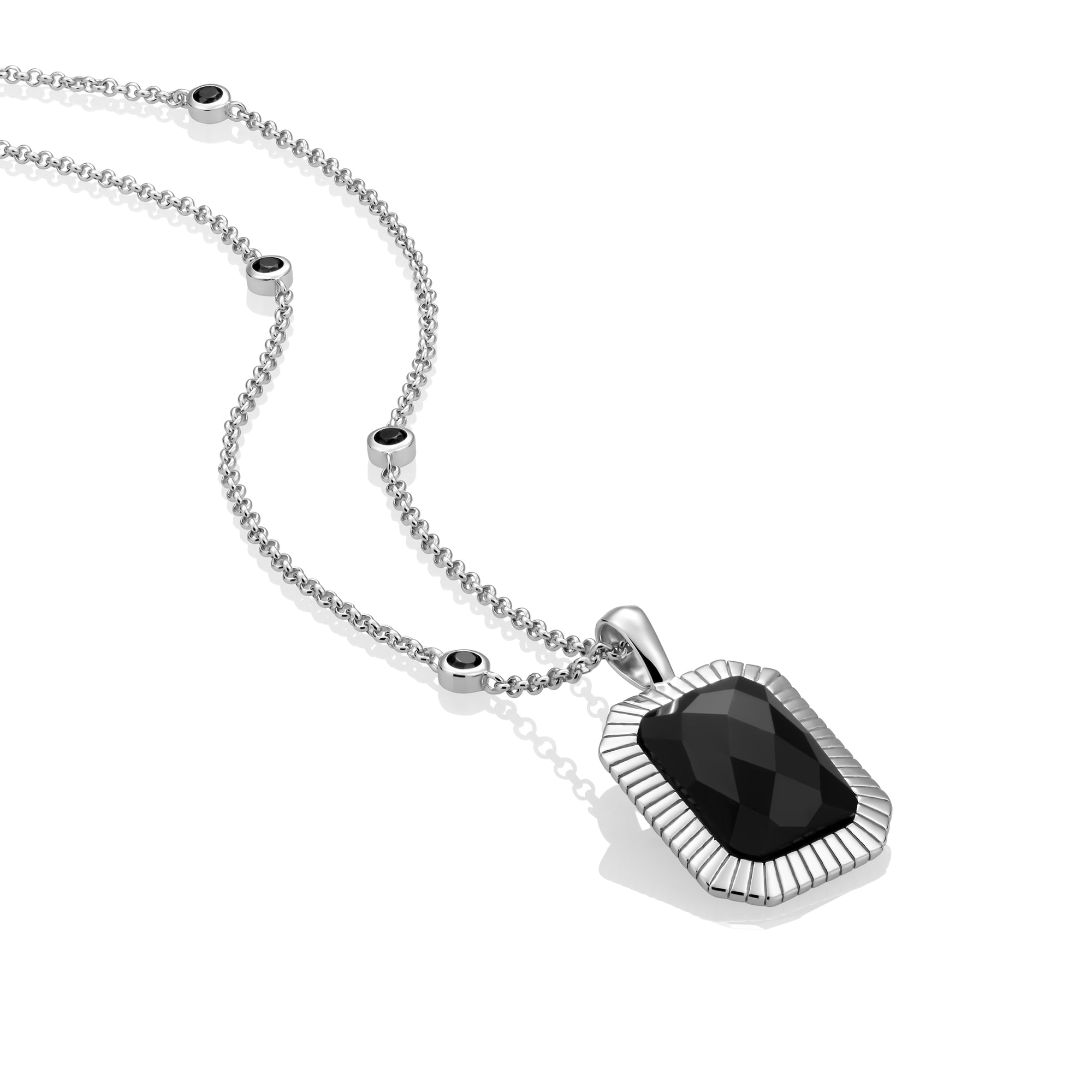 Onyx Baguette Ketting Set | Zilver