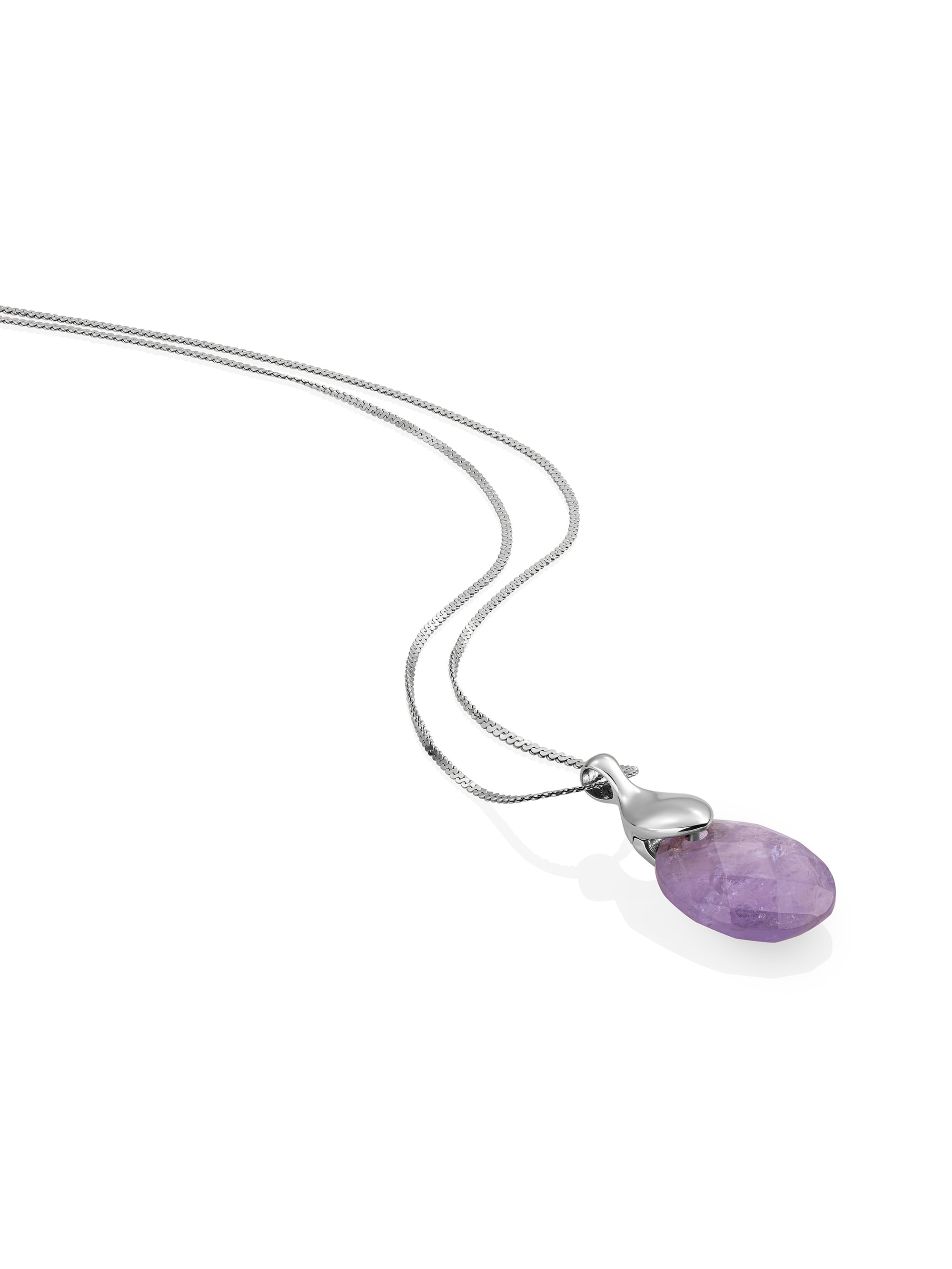 Amethyst Medium Oval Leaf Clip Ketting Set | Zilver
