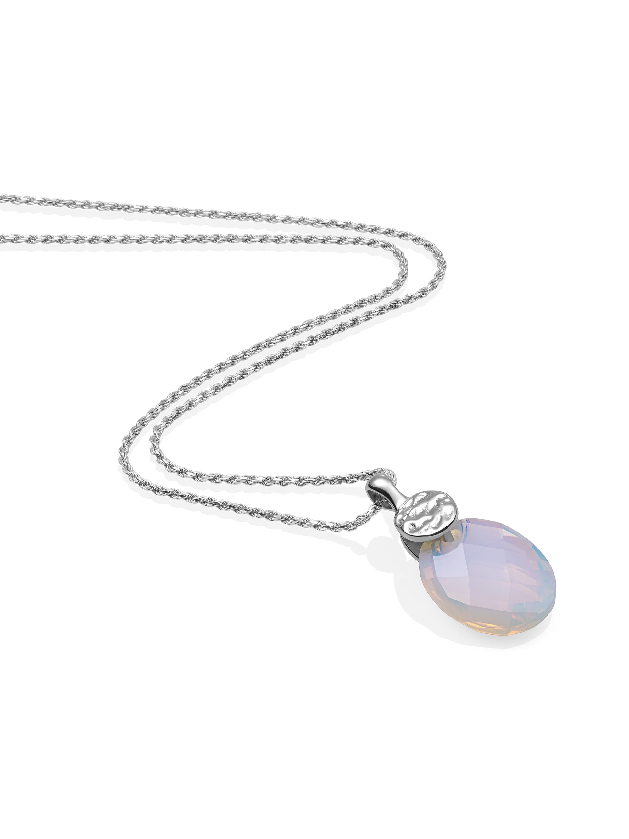 Opalite Medium Oval Fuse Ketting Set | Zilver