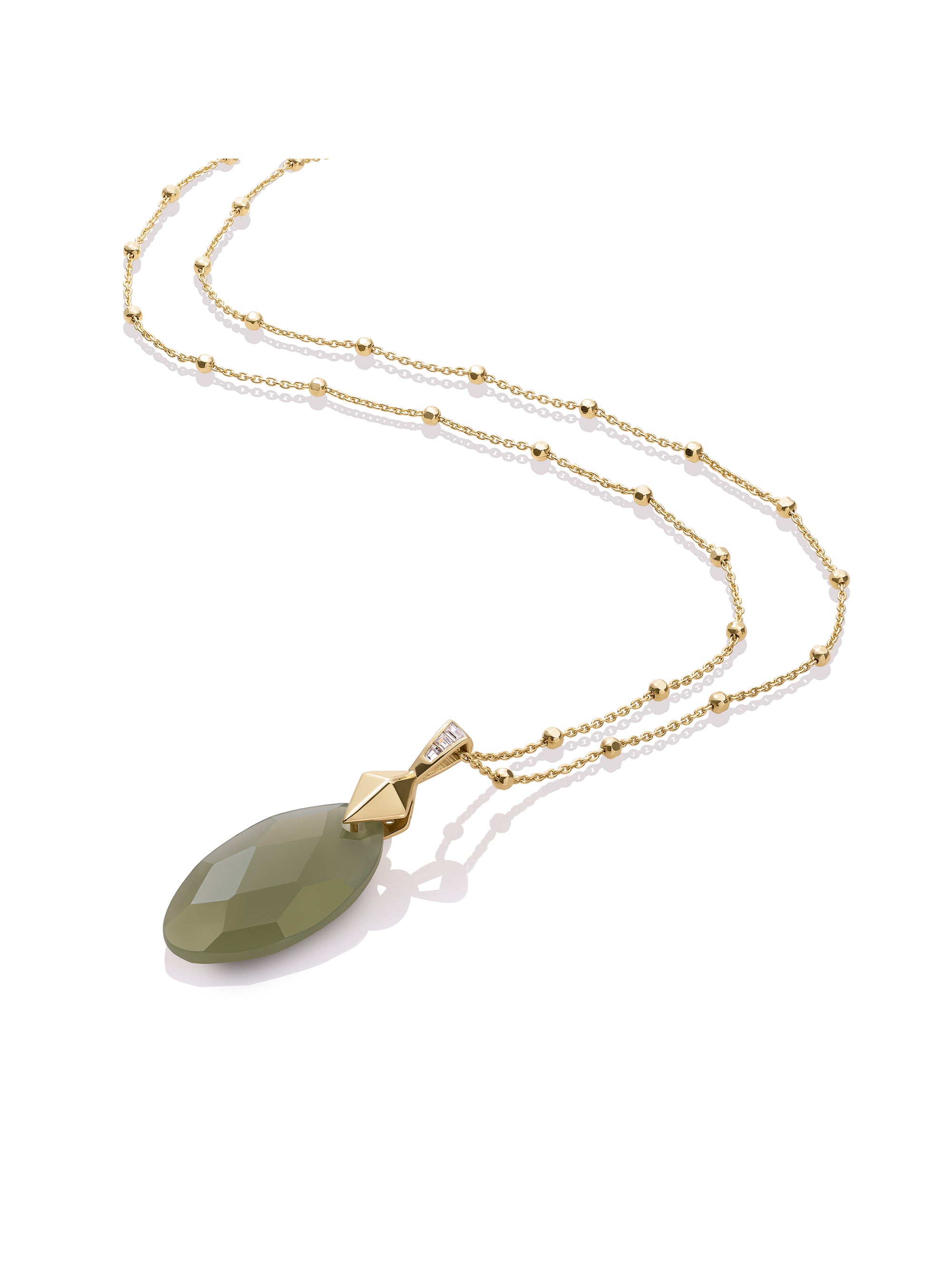 Lime Jade Leaf Pyramid Edge Ketting Set | Goudkleurig