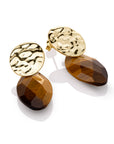 Tiger Eye Leaf Round Clip Oorbellen Set | Goudkleurig