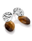 Tiger Eye Leaf Round Clip Oorbellen Set | Zilver