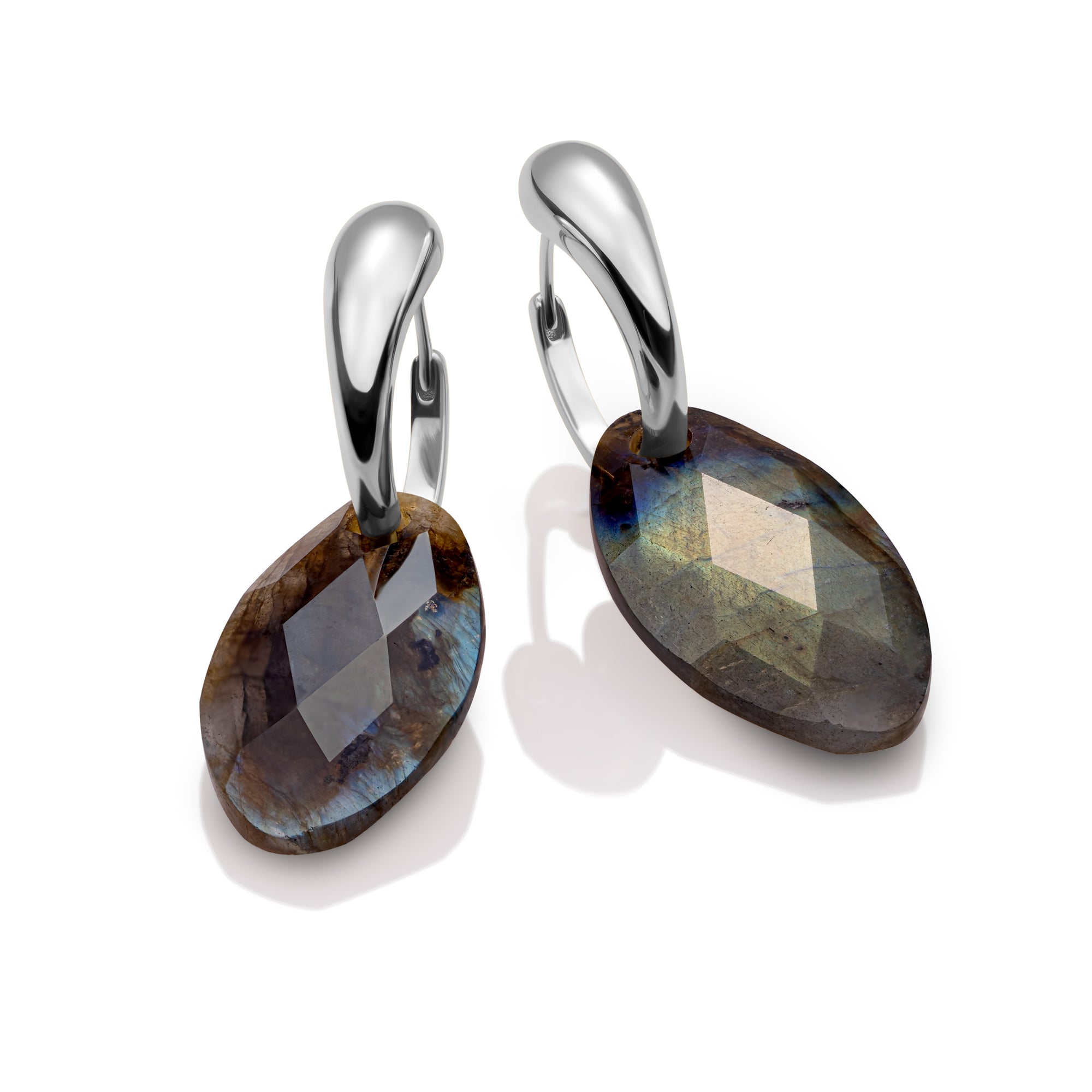 Labradorite Leaf Bold Fuse Oorbellen Set | Zilver