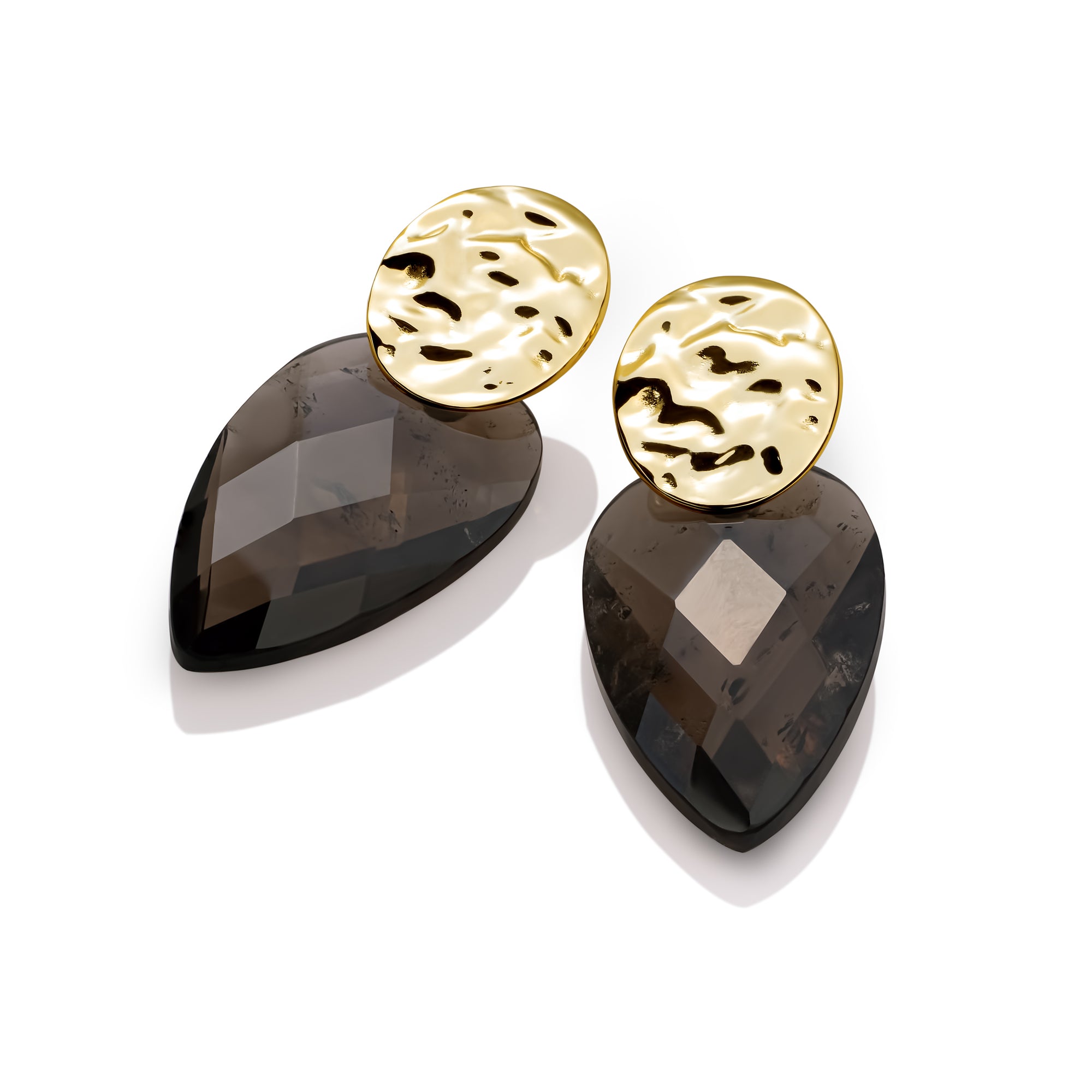 Smoky Quartz Blossom Round Clip Oorbellen Set | Goudkleurig