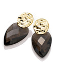 Smoky Quartz Blossom Round Clip Oorbellen Set | Goudkleurig