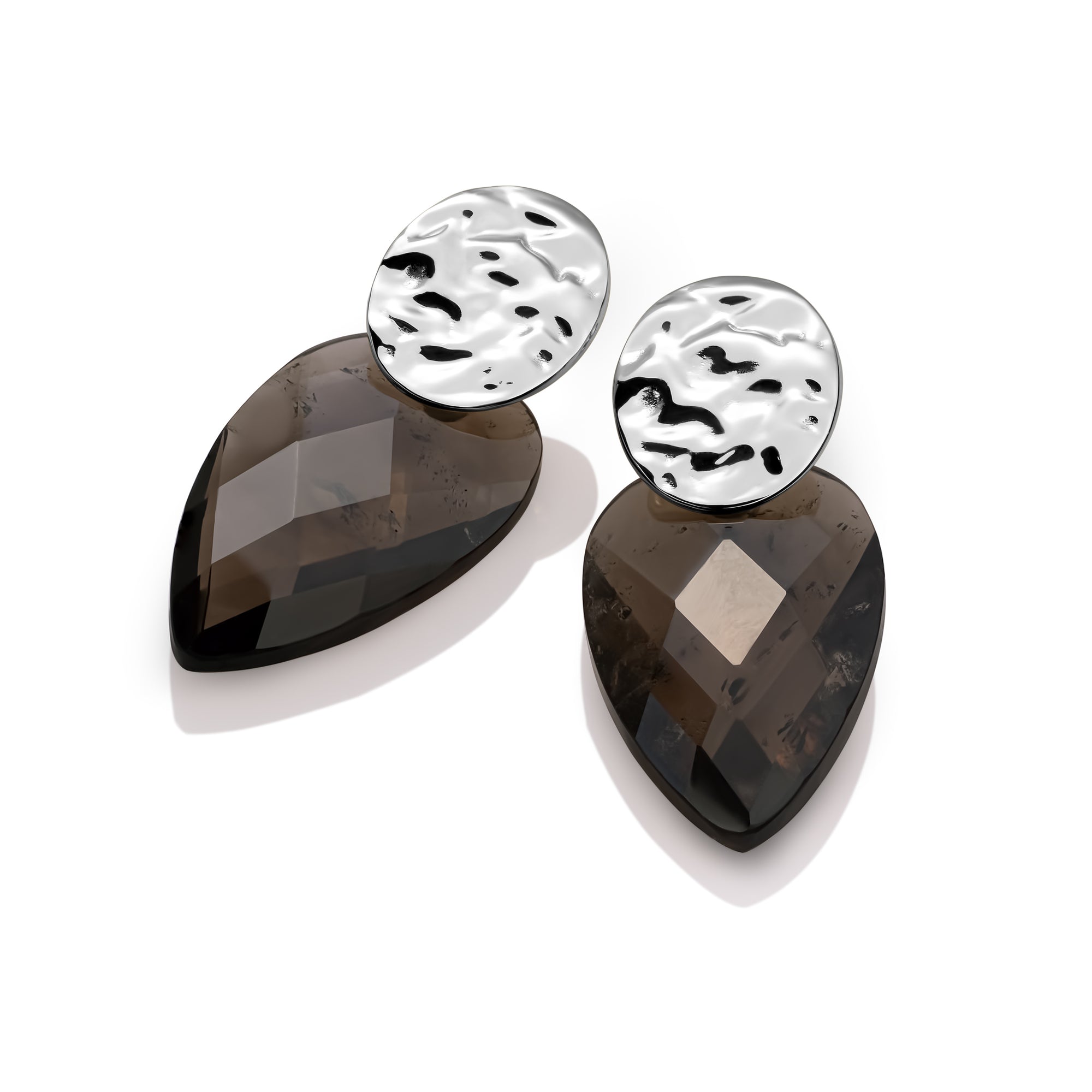 Smoky Quartz Blossom Round Clip Oorbellen Set | Zilver