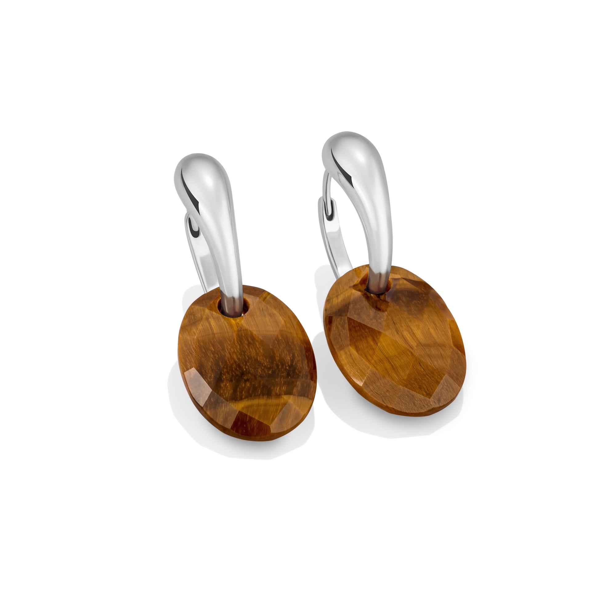 Tiger Eye Medium Oval Bold Fuse Huggies Oorbellen set | Zilver