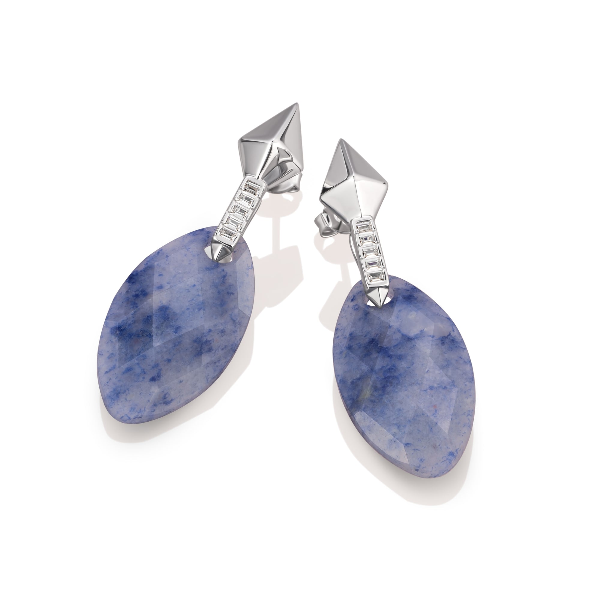 Blue Aventurine Leaf Pyramid Edge Push Back Oorbellen set | Zilver