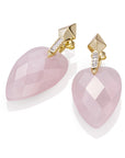 Rose Quartz Blossom Pyramid Oorbellen Set | Goudkleurig