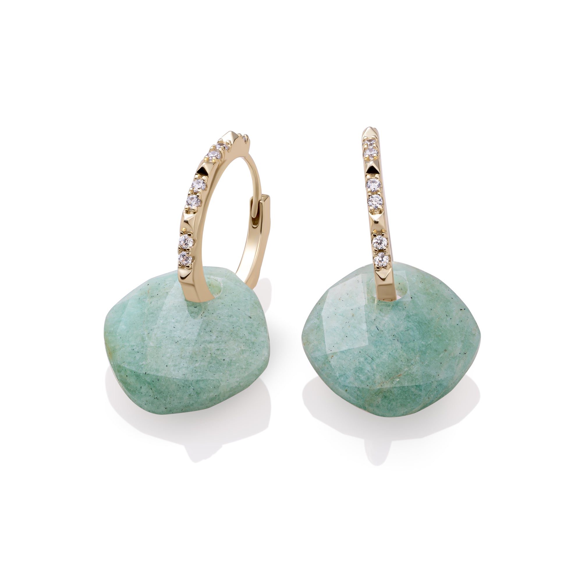 Rich Green Amazonite Cushion Cut Edge CZ Oorbellen Set | Goudkleurig