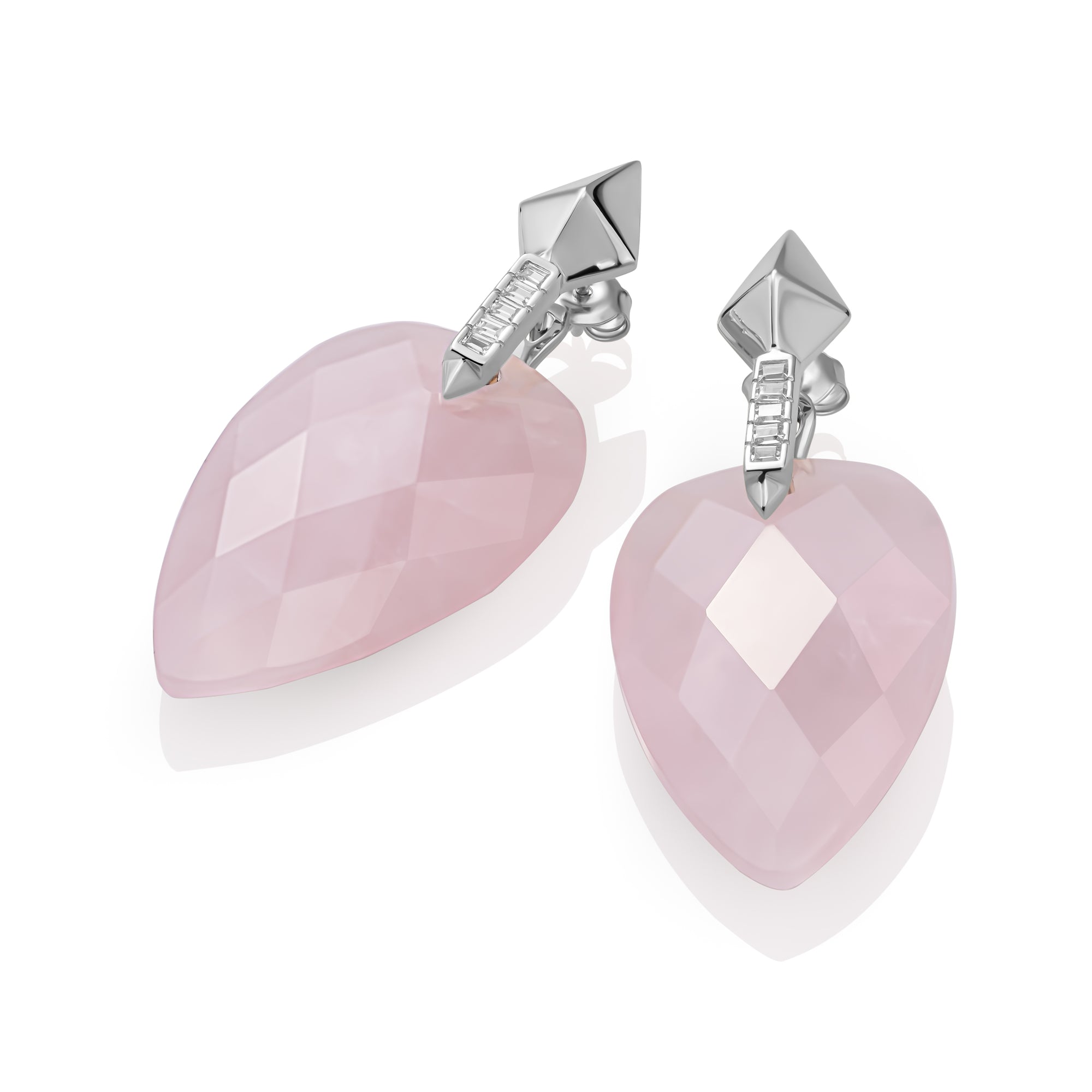 Rose Quartz Blossom Pyramid Oorbellen Set | Zilver