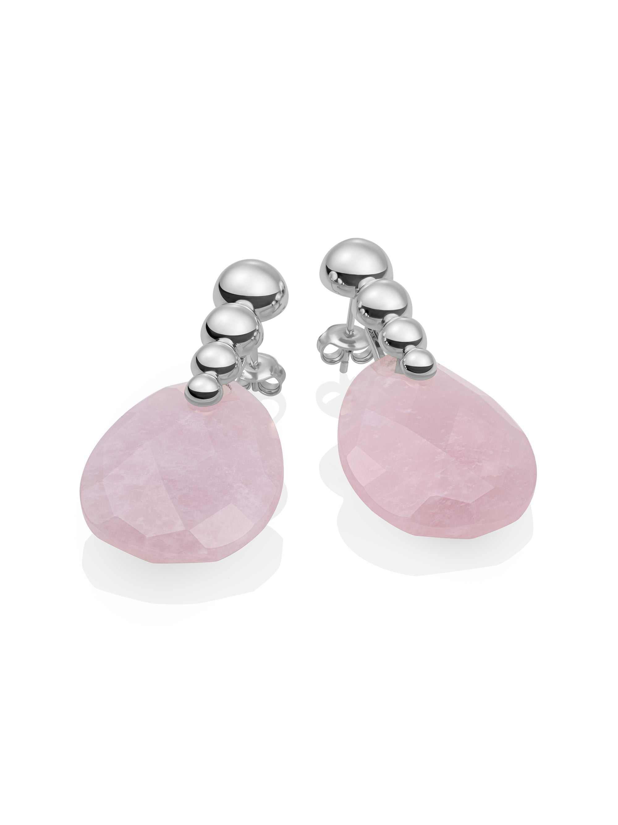 Rose Quartz Afterglow Bubble Push Back Oorbellen set | Zilver