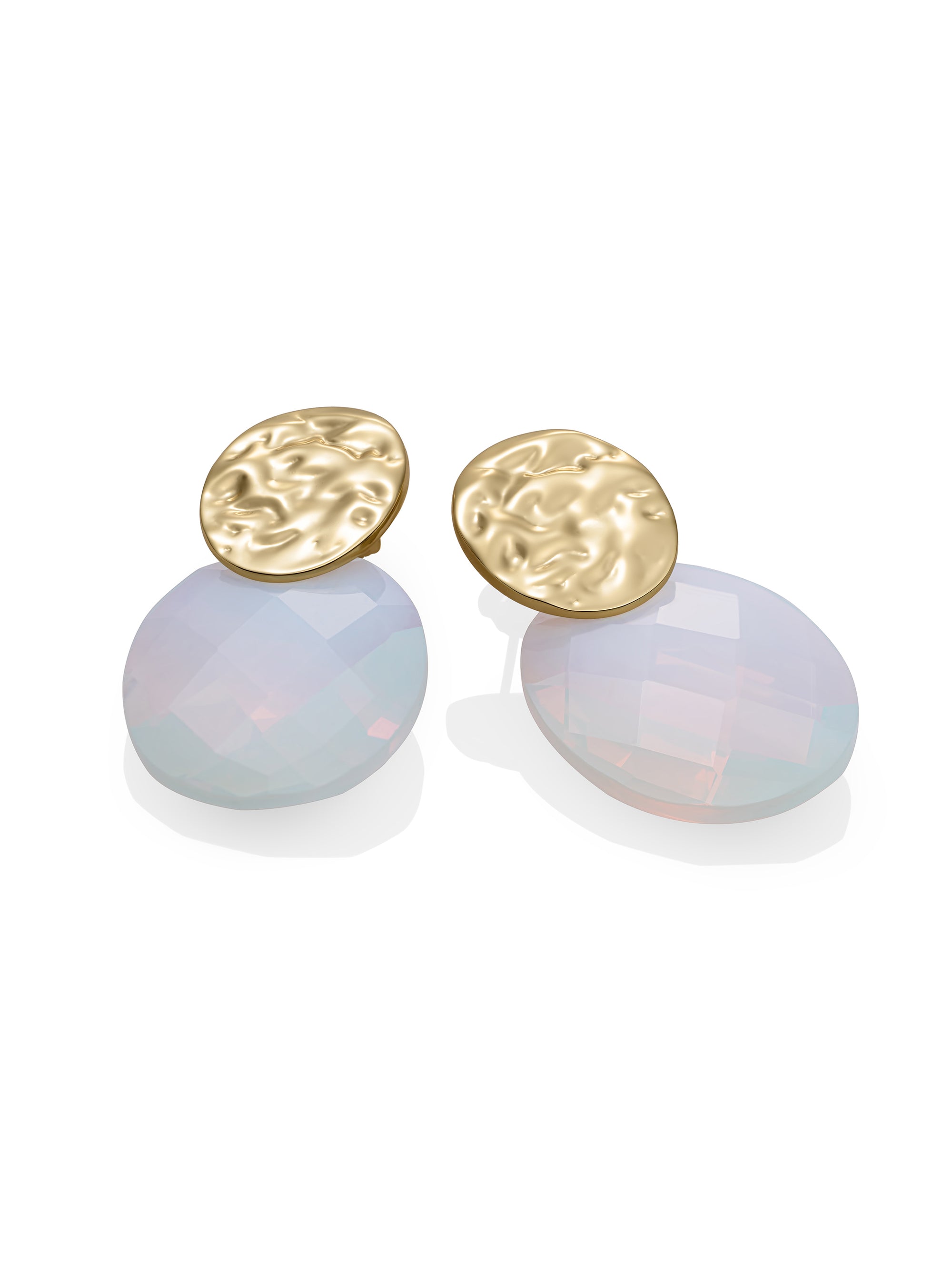 Opalite Large Oval Fuse Push Back Oorbellen set | Goudkleurig