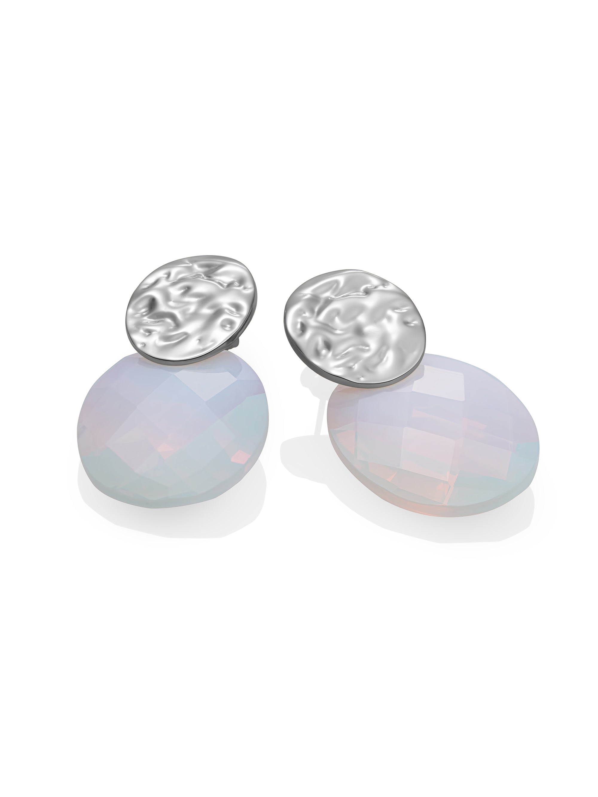 Opalite Large Oval Fuse Push Back Oorbellen set | Zilver