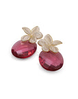 Fuchsia Quartz Large oval Flora Push Back CZ Oorbellen set | Goudkleurig