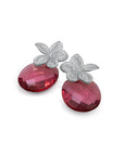 Fuchsia Quartz Large oval Flora Push Back CZ Oorbellen set | Zilver
