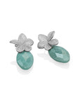 Rich Green Amazonite Leaf Flora Push Back CZ Oorbellen set | Zilver