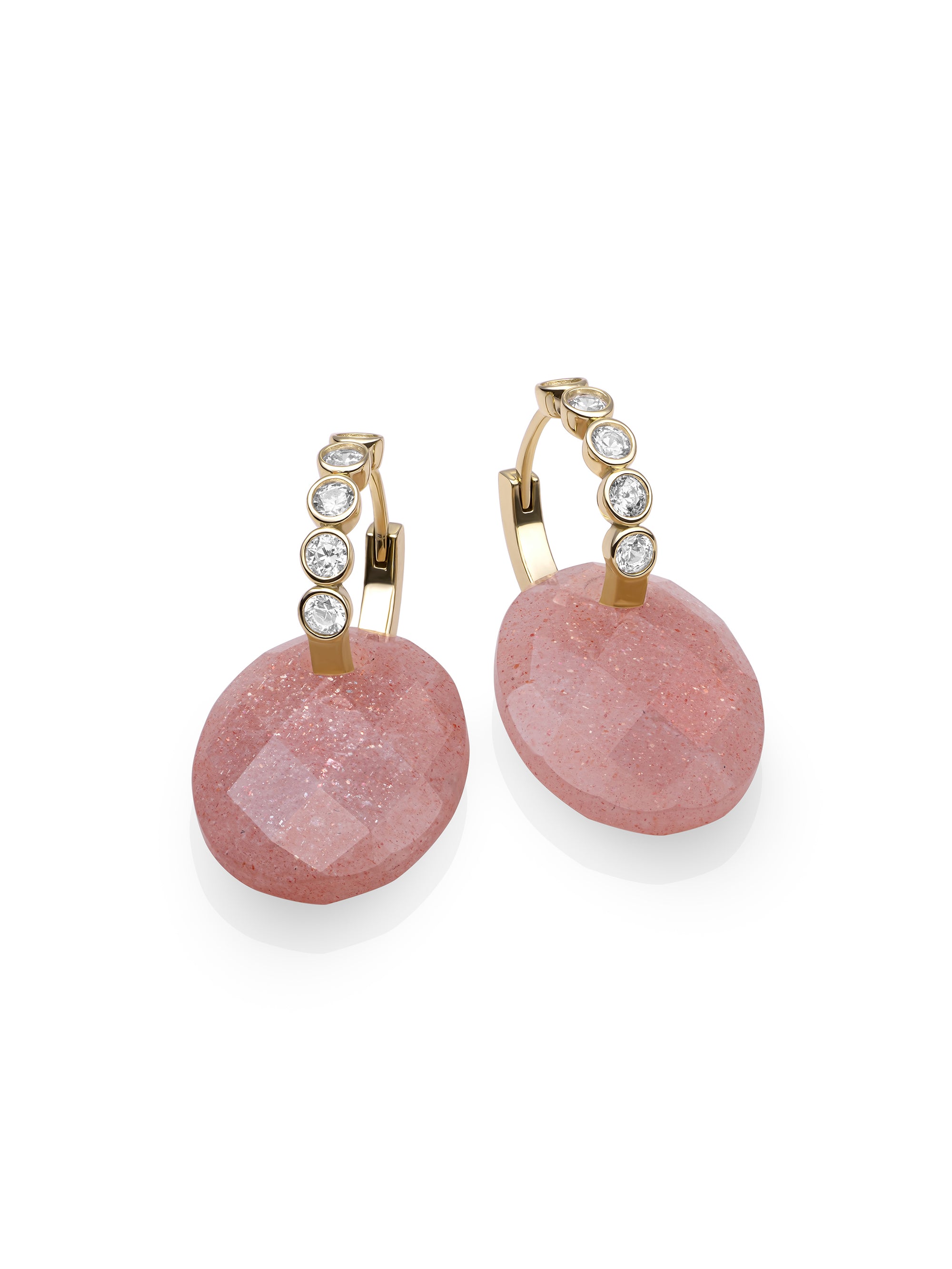Sunstone Medium Oval Tube Huggies CZ Oorbellen set | Goudkleurig