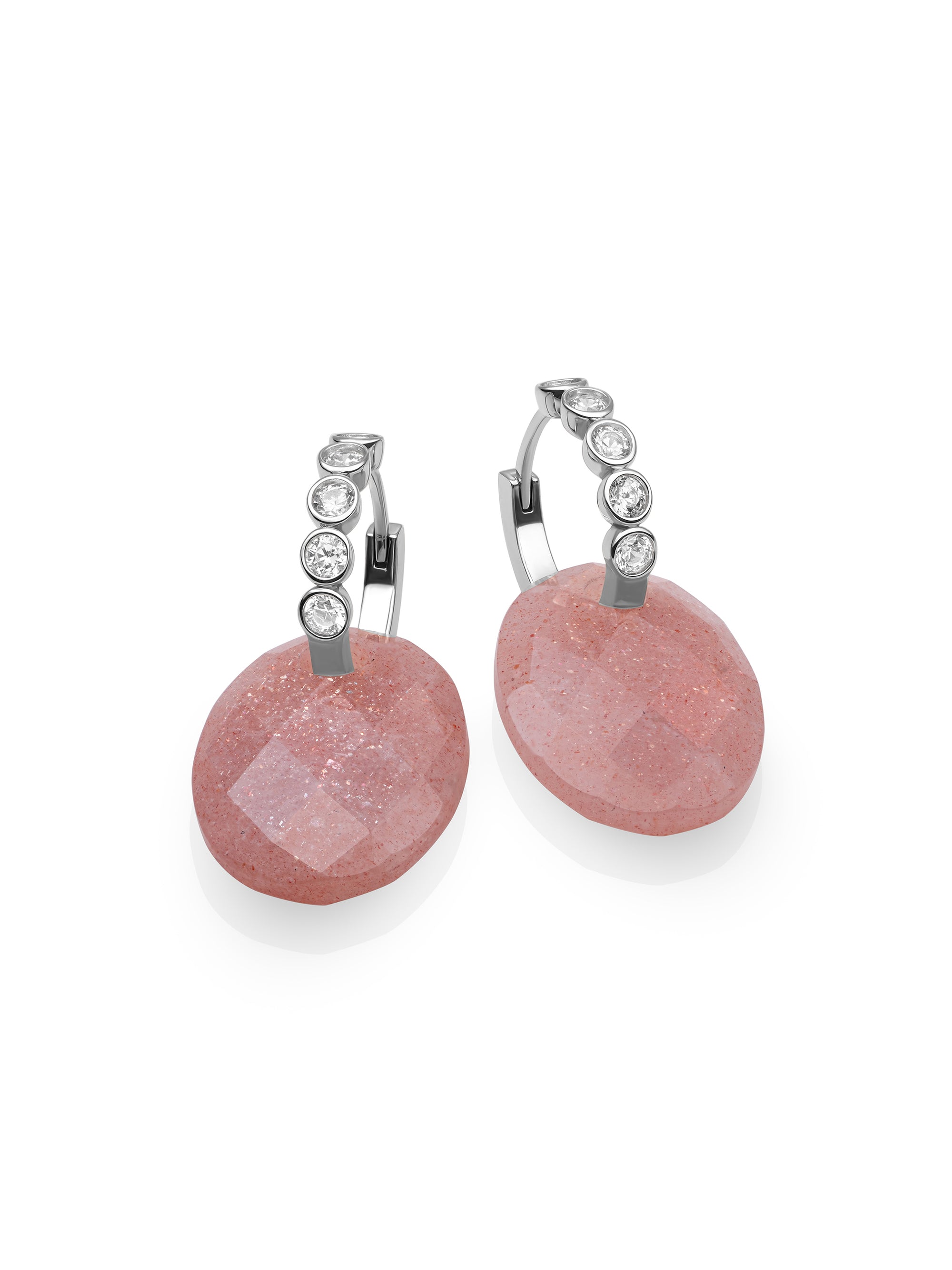Sunstone Medium Oval Tube Huggies CZ Oorbellen set | Zilver