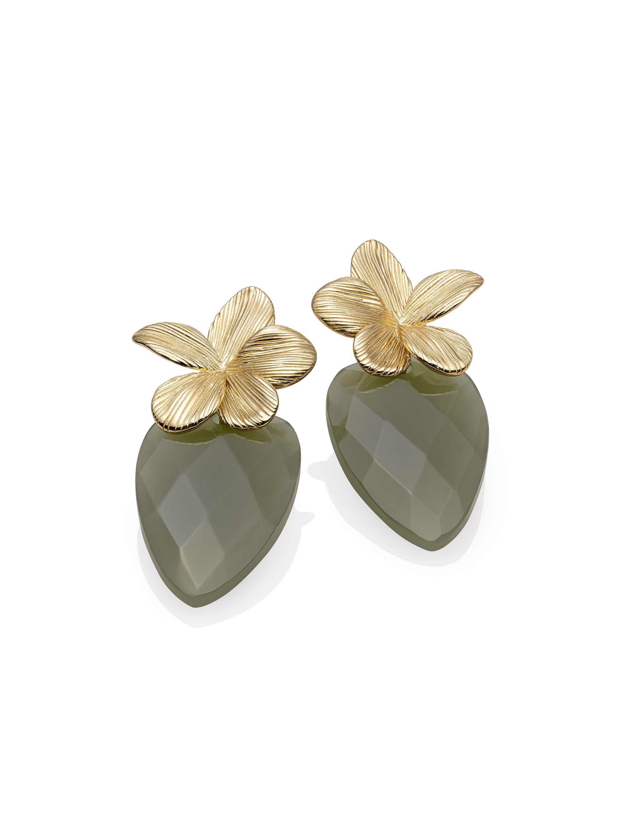 Lime Jade Blossom Flora Push Back Oorbellen set | Goudkleurig