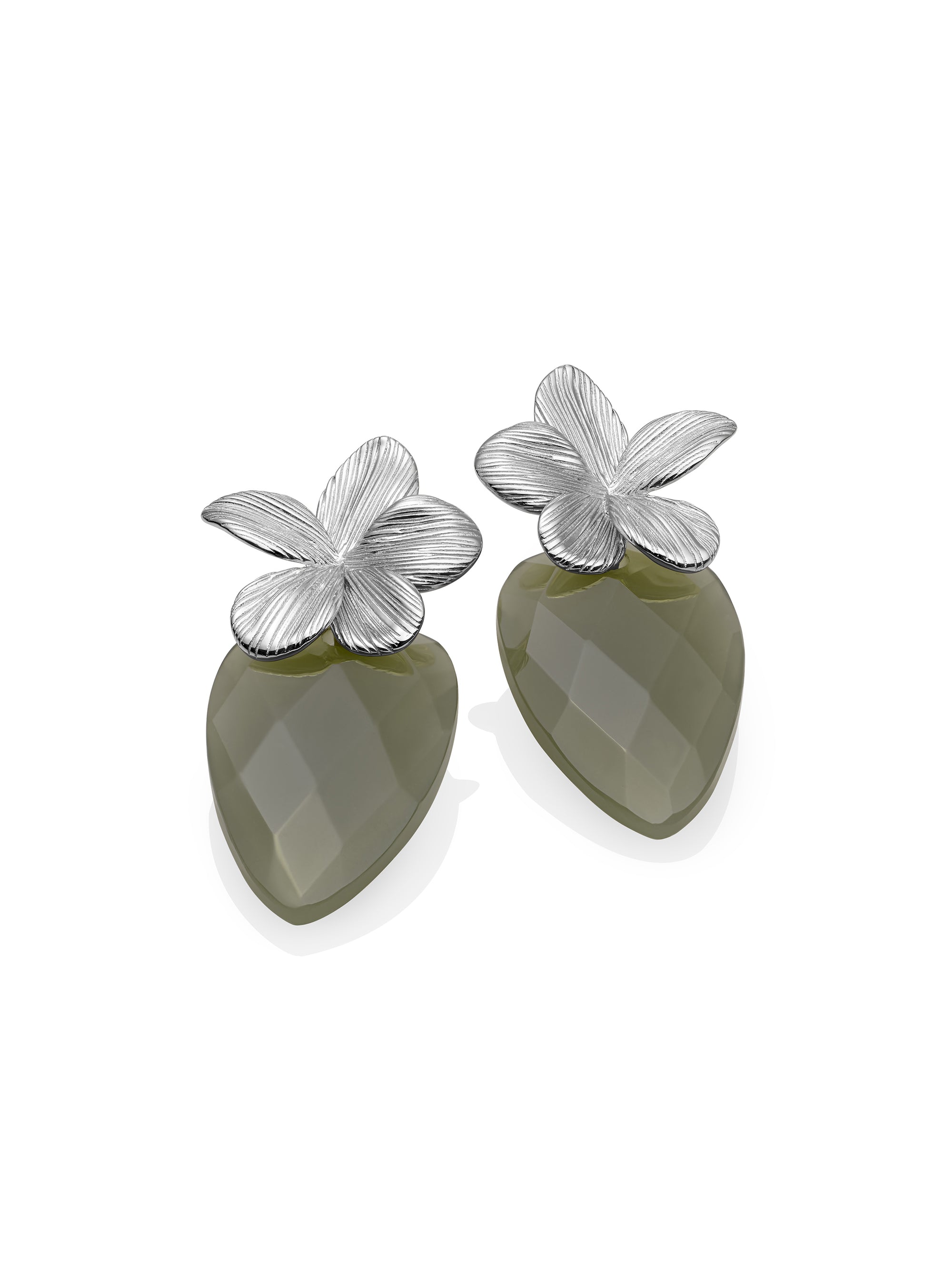 Lime Jade Blossom Flora Push Back Oorbellen set | Silver