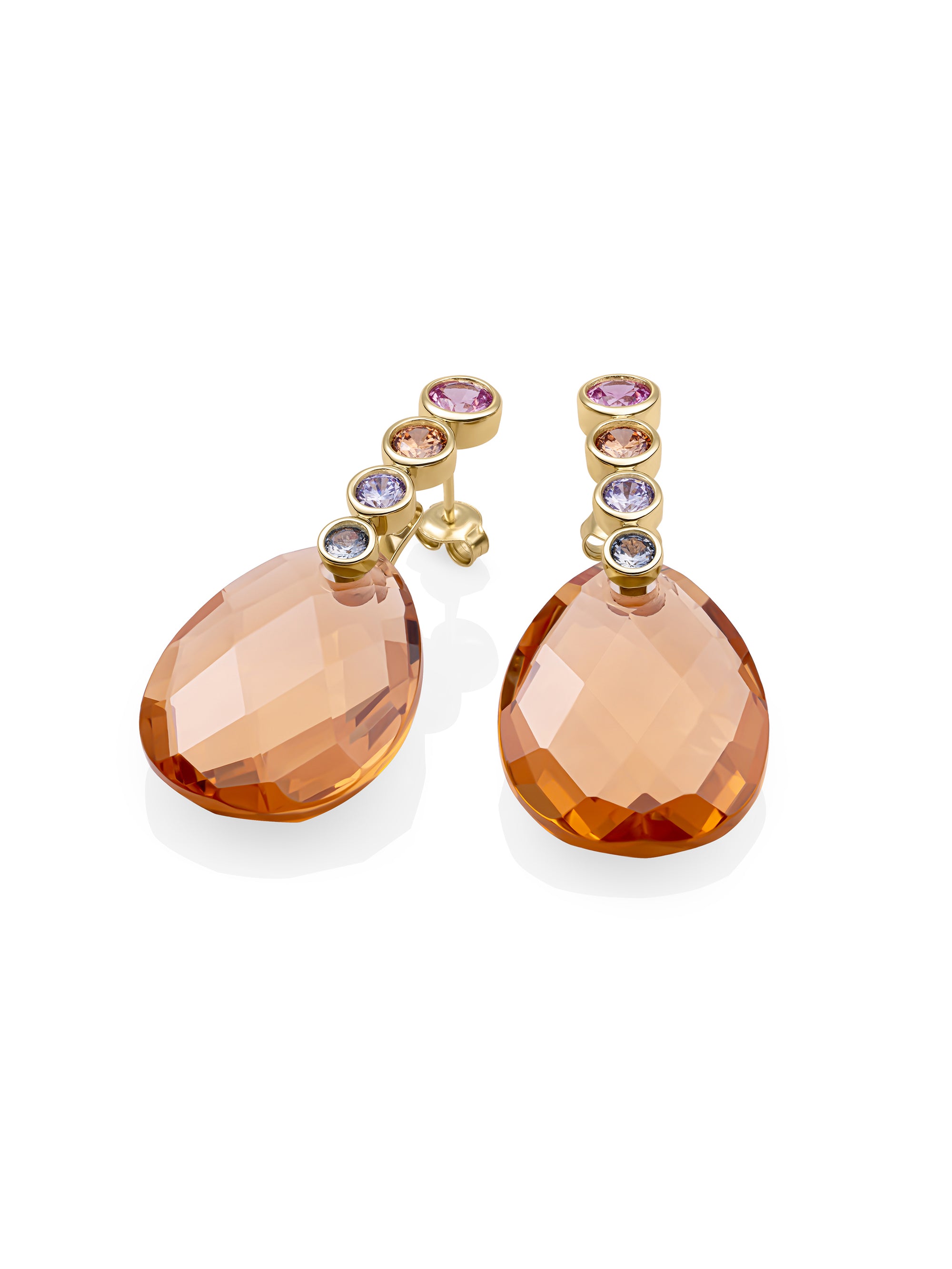 Light Citrine Afterglow Tube Push Back Multi CZ Oorbellen set | Goudkleurig