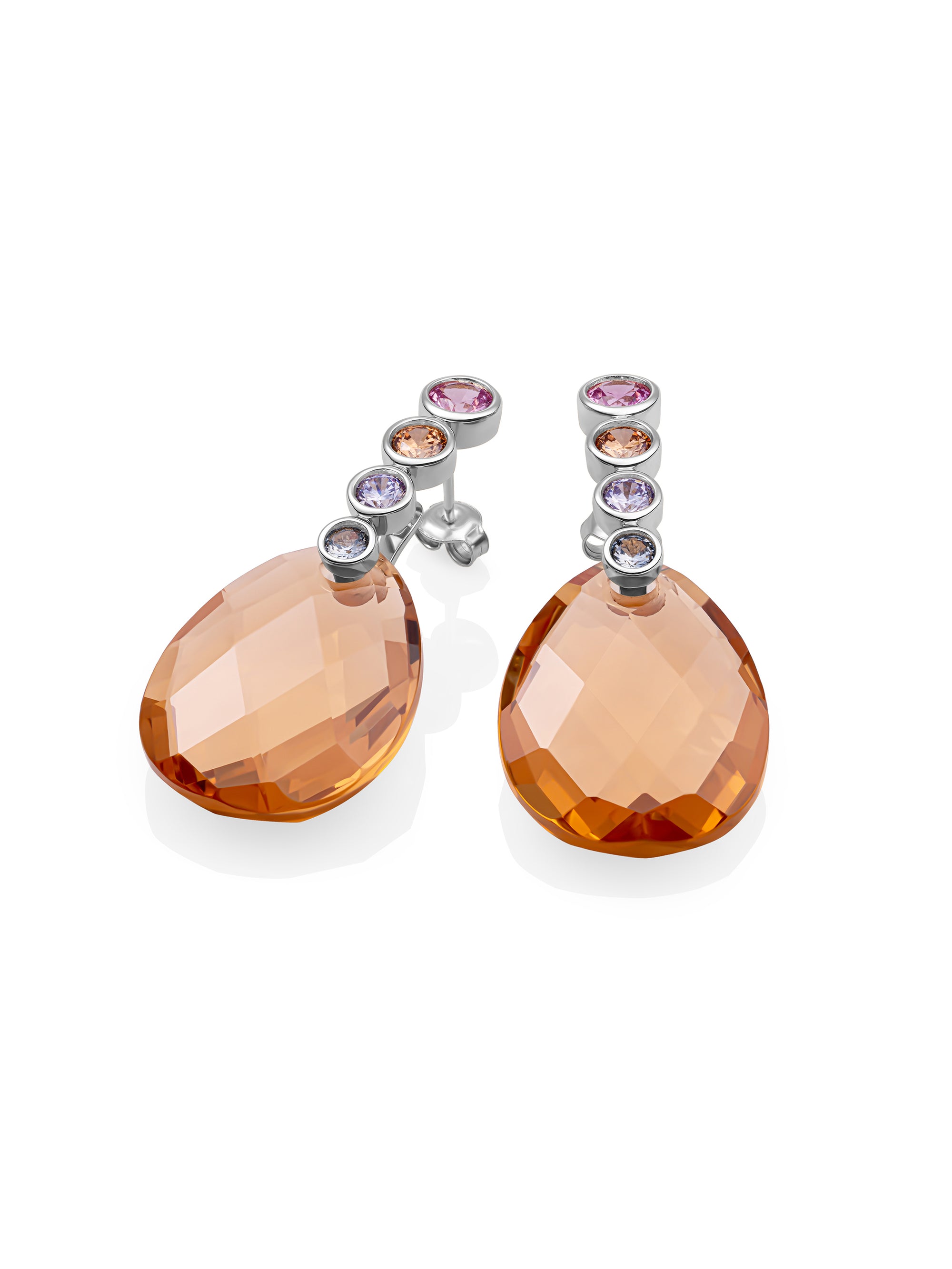 Light Citrine Afterglow Tube Push Back Multi CZ Oorbellen set | Zilver