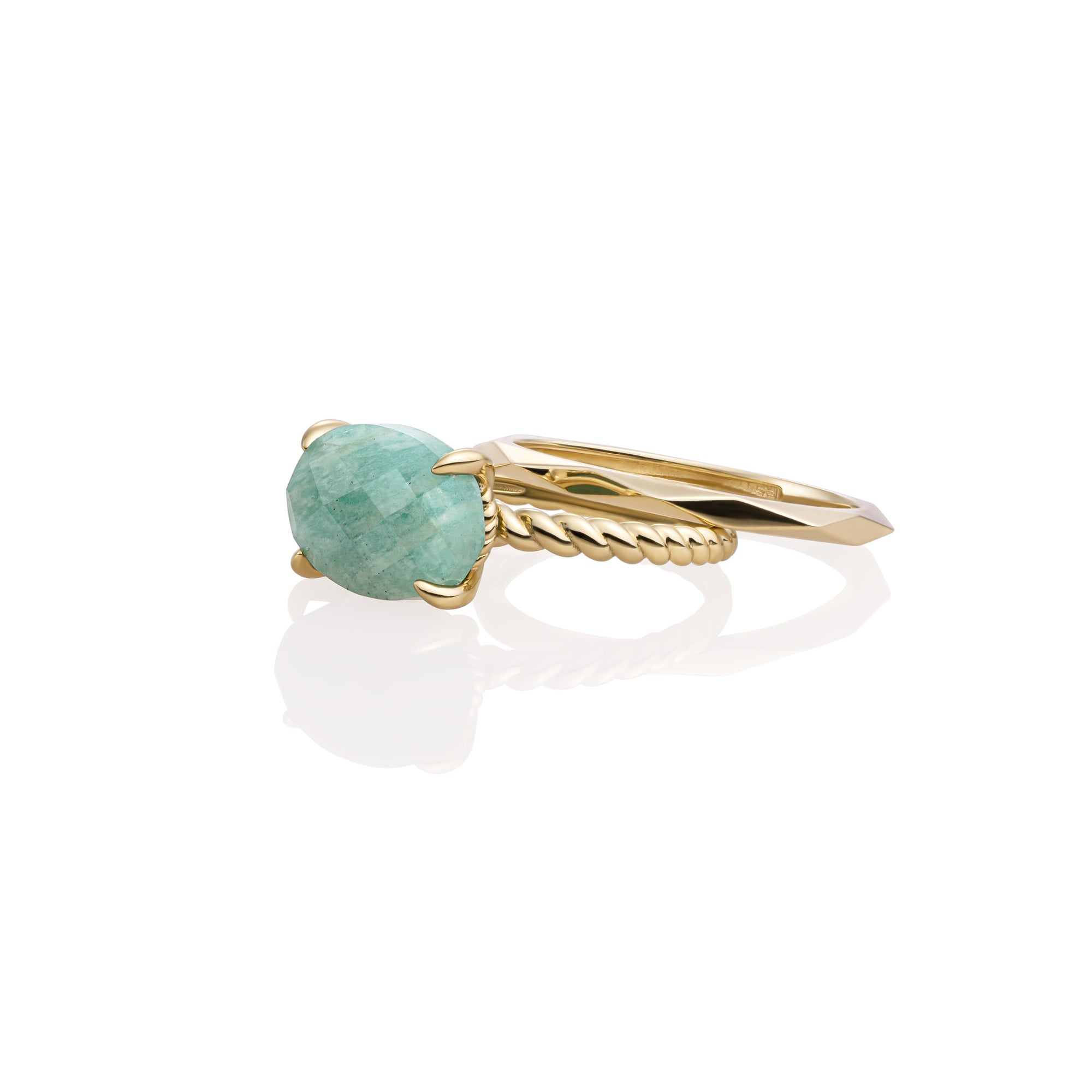 Rich Green Amazonite Twist Ringen Stack | 9 karaat