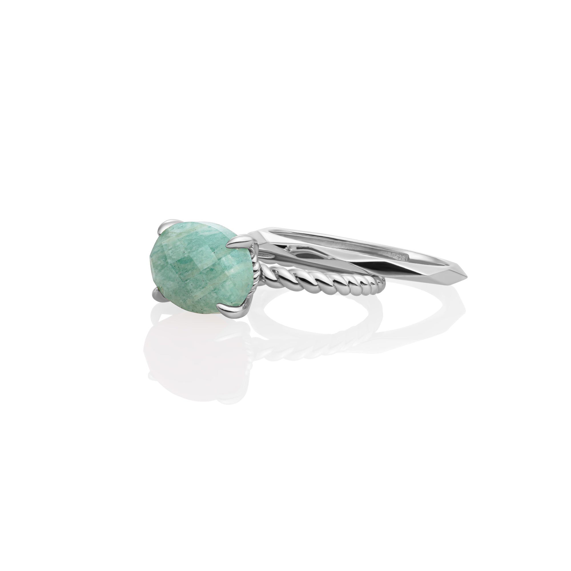 Rich Green Amazonite Twist Ringen Stack | Zilver
