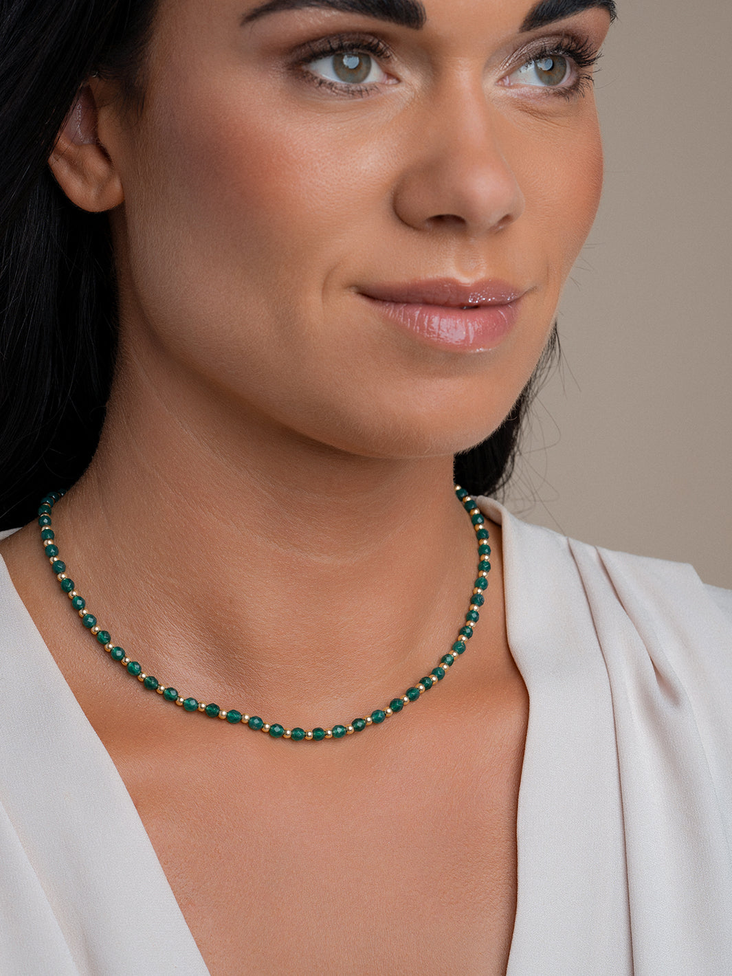 Link Ketting Green Onyx Mix l Goudkleurig
