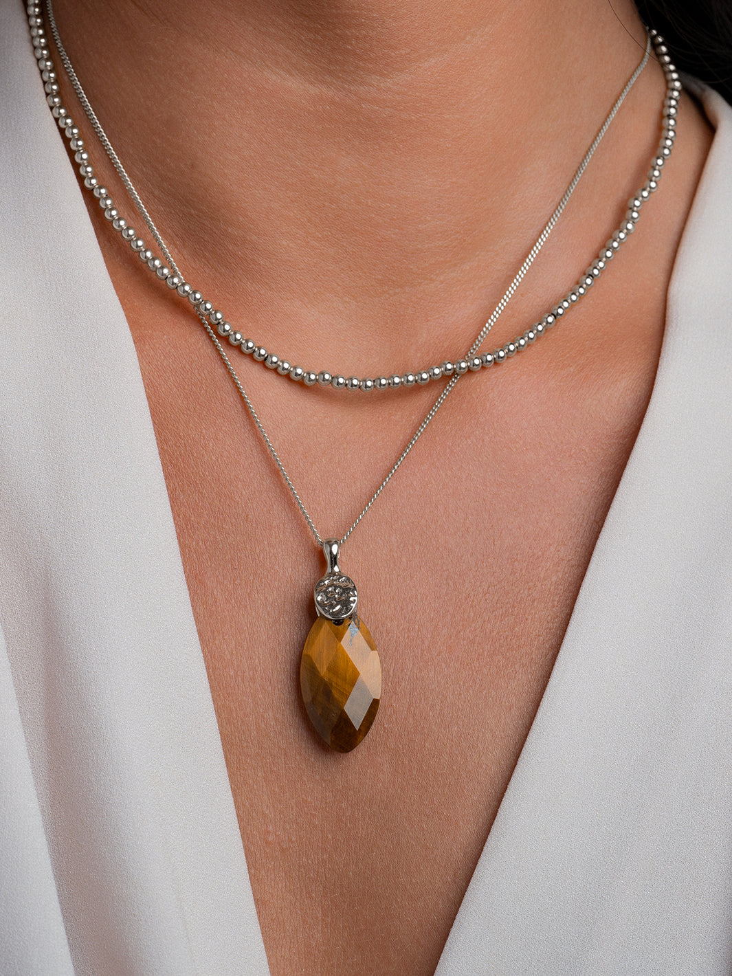 Tiger Eye Leaf Fuse Ketting Set | Zilver