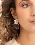 Fuchsia Quartz Large oval Flora Push Back CZ Oorbellen set | Goudkleurig