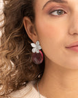 Fuchsia Quartz Large oval Flora Push Back CZ Oorbellen set | Zilver