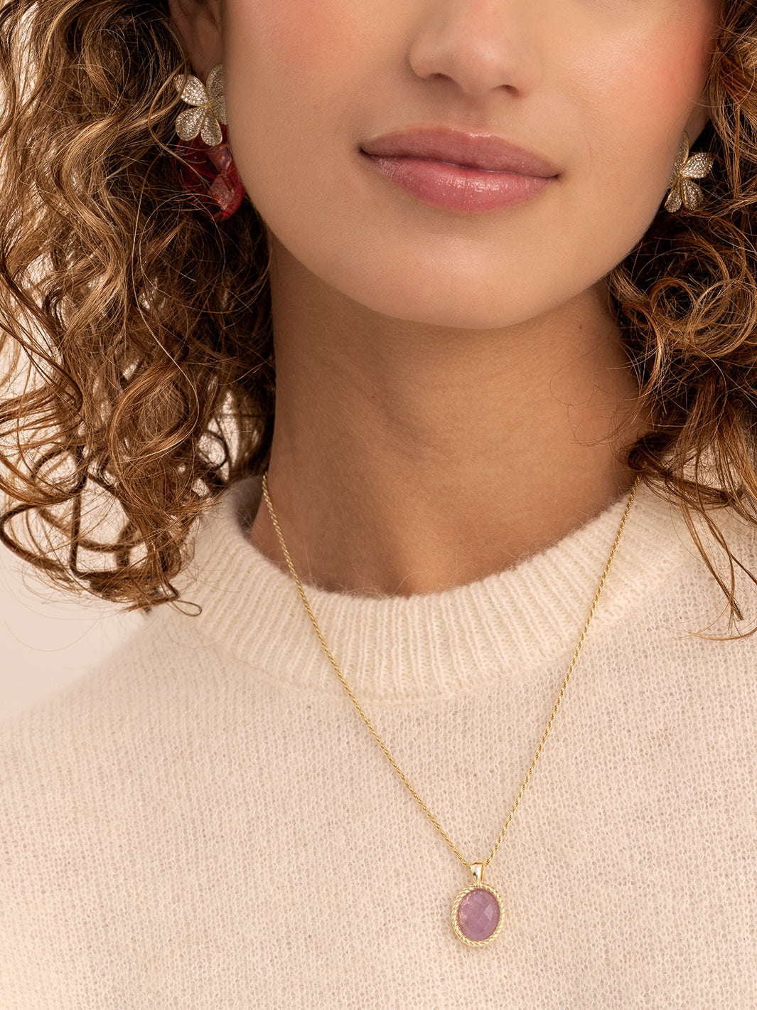 Amethyst Twist Pendant Ketting set | Goudkleurig