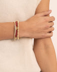 Fuchsia Quartz Bold Mix Crystal Tube Saturn Large Armbanden Stack | Goudkleurig