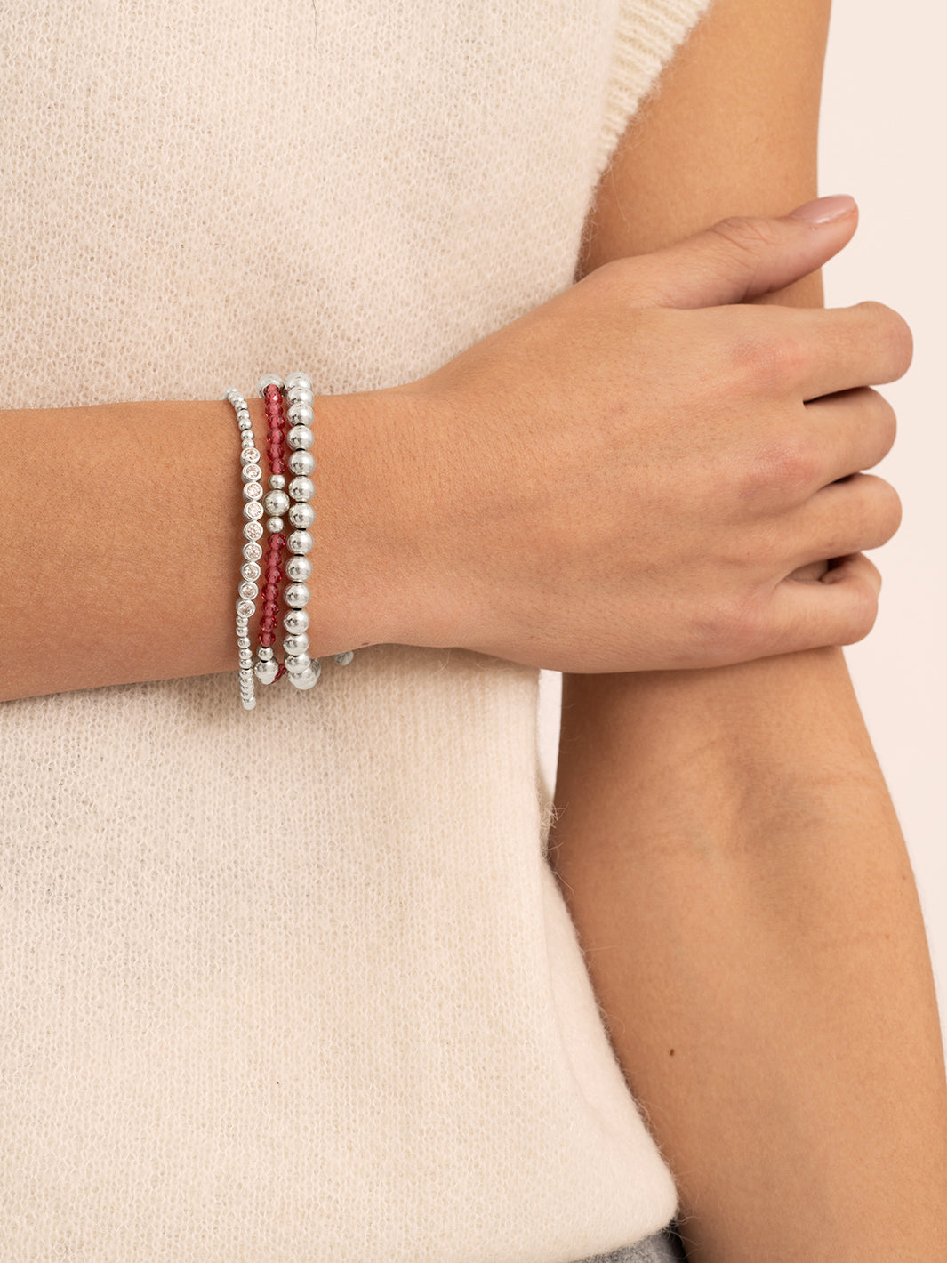 Fuchsia Quartz Bold Mix Crystal Tube Saturn Large Armbanden Stack | Zilver