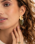 Lime Jade Blossom Flora Push Back Oorbellen set | Goudkleurig