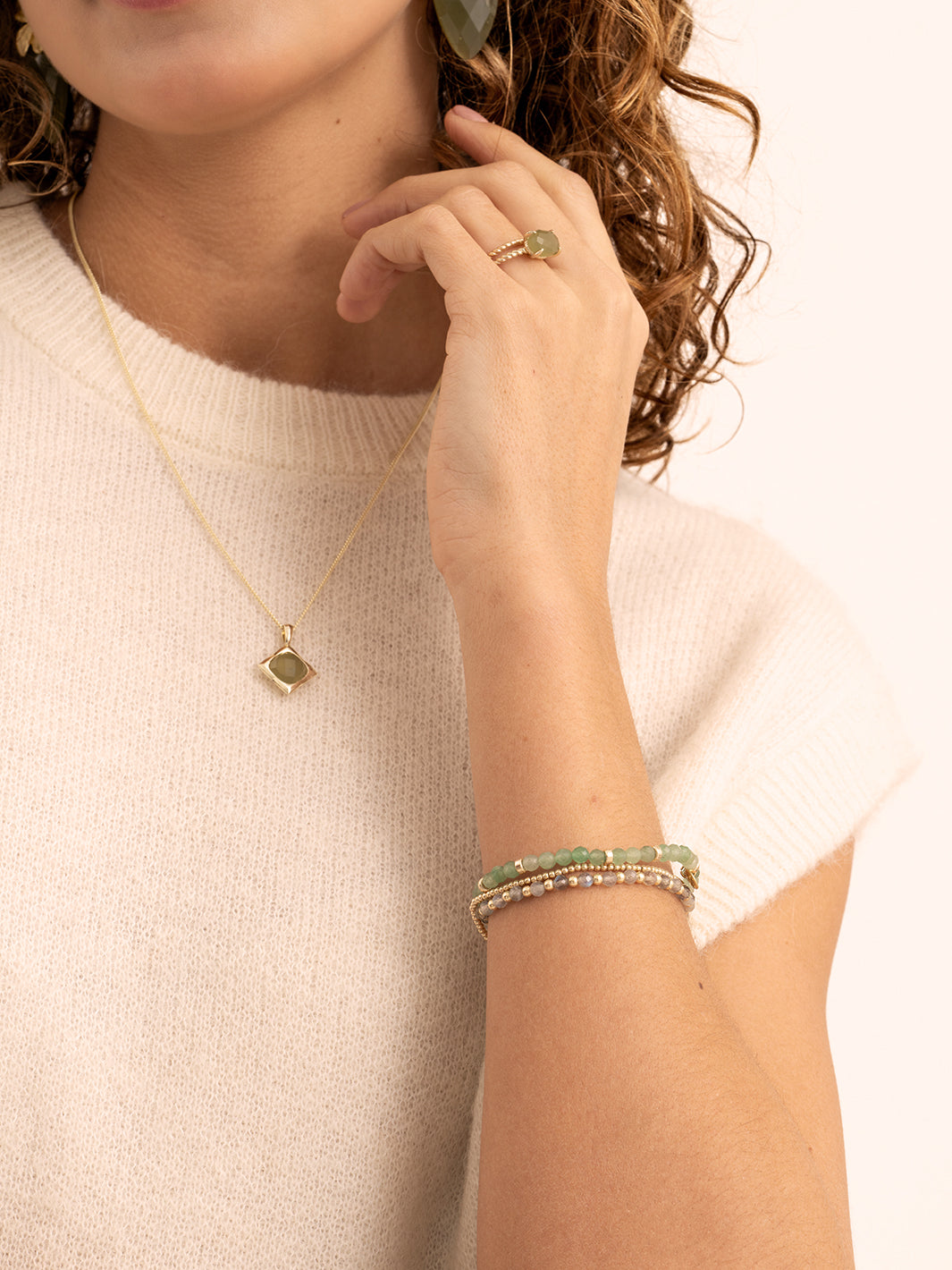 Lime Jade Cushion Cut Ketting Set | Goudkleurig