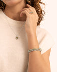 Lime Jade Roundel Labradorite Interstellar Saturn small Armbanden Stack | Zilver