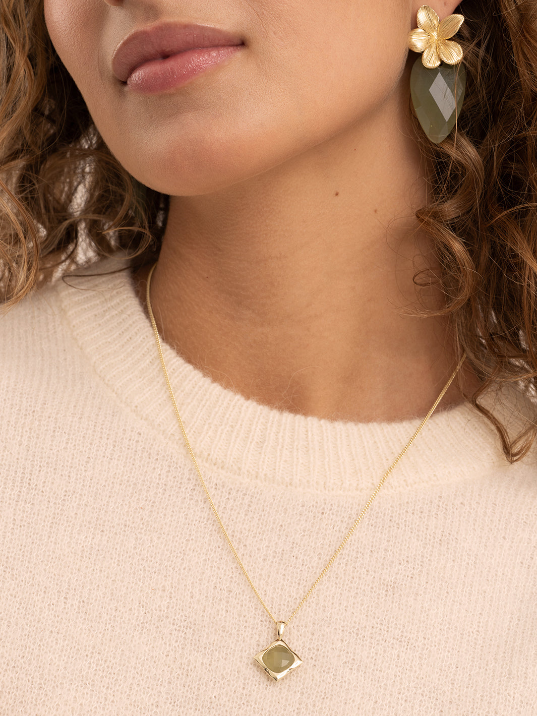 Lime Jade Cushion Cut Ketting Set | Goudkleurig