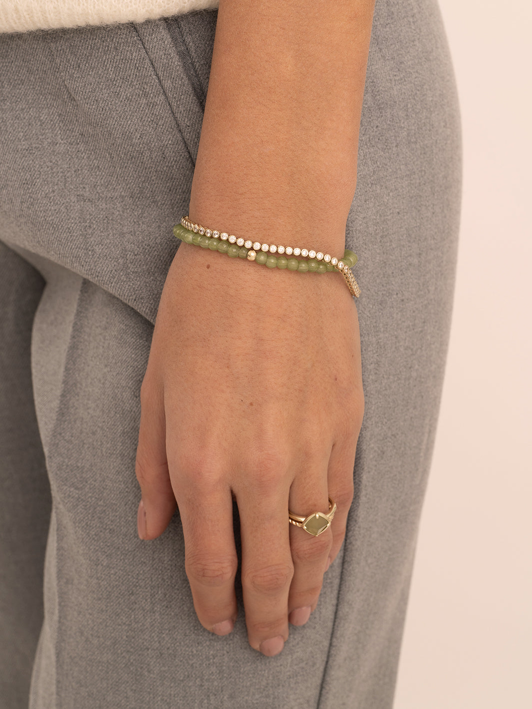Lime Jade Tennis Armbanden Stack | Goudkleurig