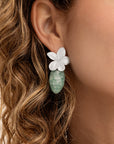 Rich Green Amazonite Leaf Flora Push Back CZ Oorbellen set | Zilver