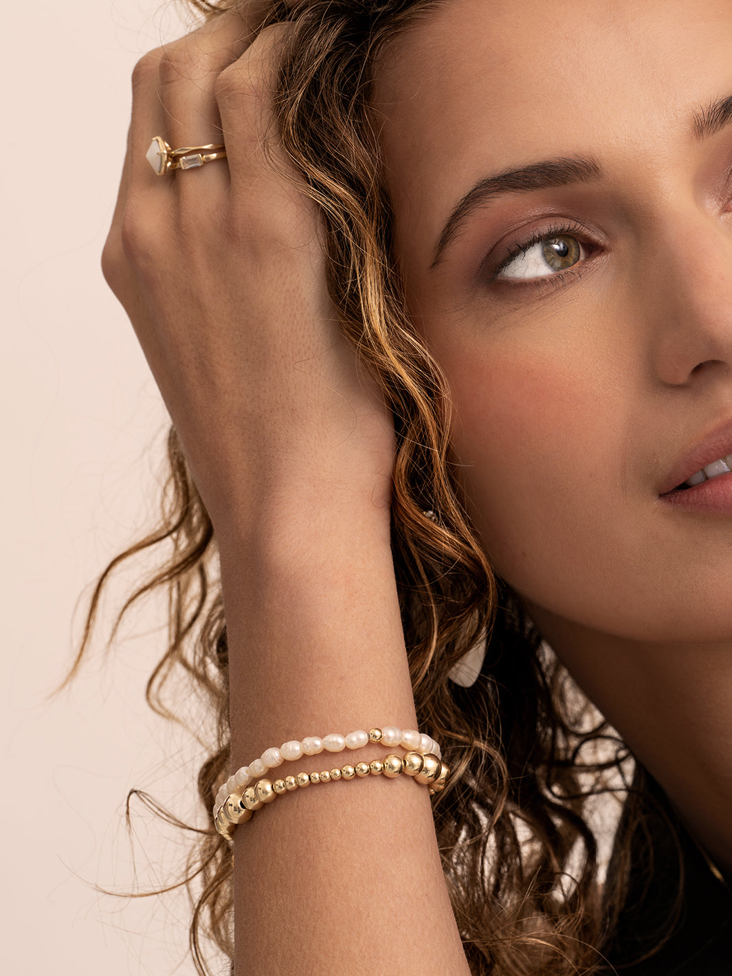 Parel Wave Mix Armbanden Stack | Goudkleurig
