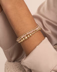 Rose Quartz Wave Mix Roundel Armbanden Stack | Goudkleurig