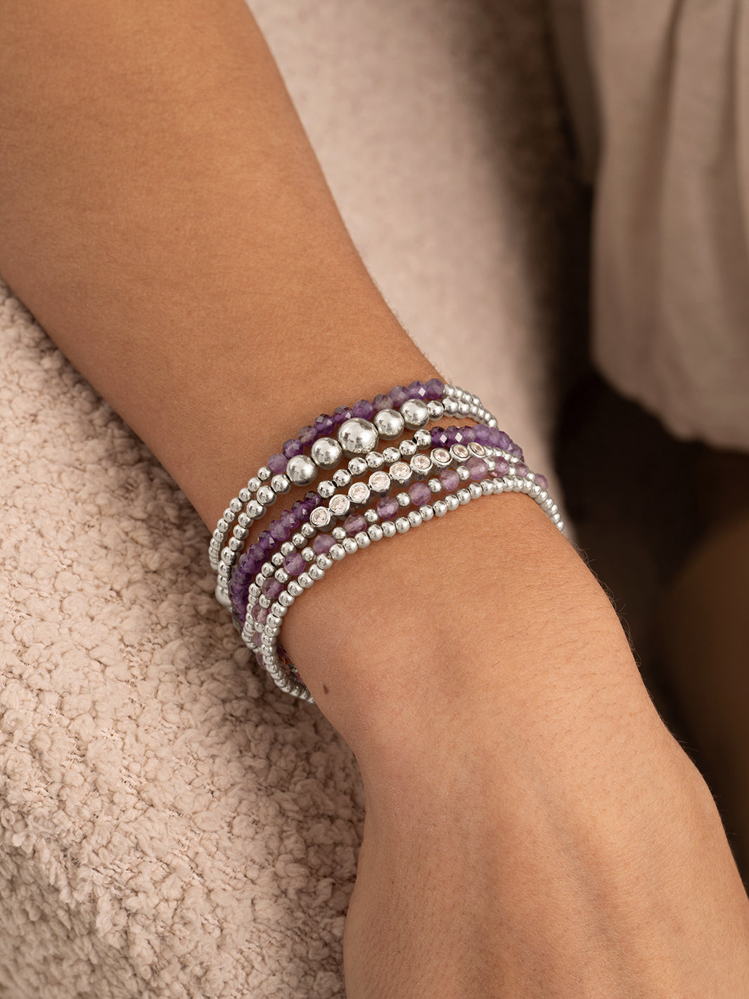 Amethyst Reverse Universe Saturn Crystal tube Armbanden Stack | Zilver