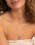 Amethyst Medium Oval Leaf Clip Ketting Set | Zilver