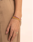 Light Citrine Fuchsia Roundel Tennis Armbanden Stack | Goudkleurig