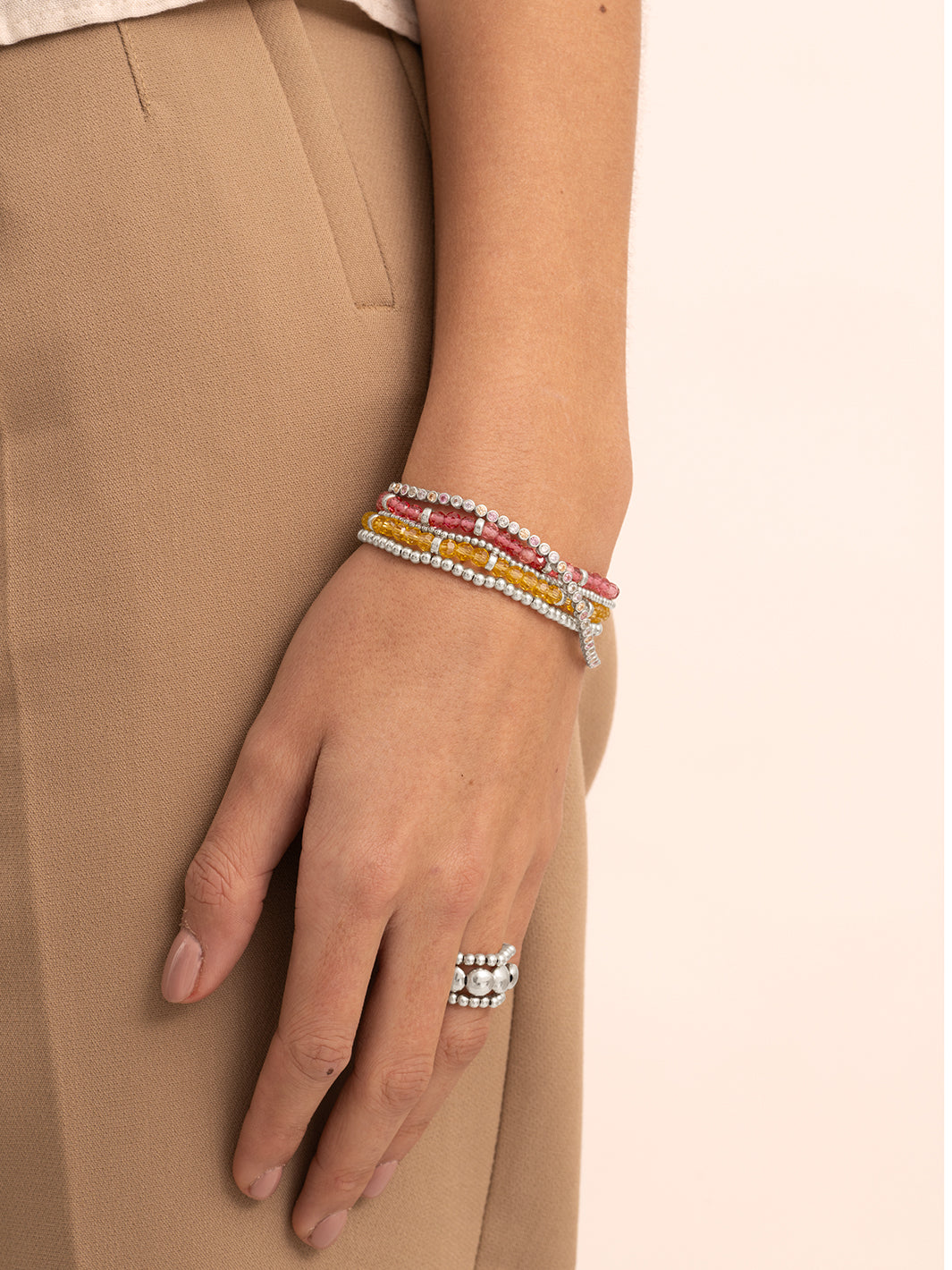 Light Citrine Fuchsia Roundel Tennis Armbanden Stack | Zilver